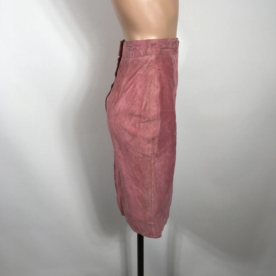 CHIA PINK Suede LEATHER BACK ZIPPER SLIT SEAMED PENCIL SKIRT SZ 2 VTG 90s y2k - Image 4 of 4