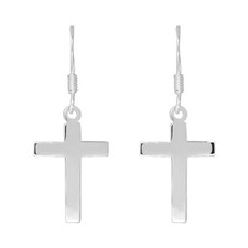 Simple  Elegant Sterling Silver 12mm Cross Dangle Earrings