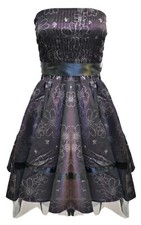 BNWT Floral Daisy Purple Wine Cocktail Party Prom Strapless Satin Dress UK10-20 