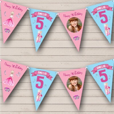 5. Geburtstag Mädchen Kinder bemalt Ballett rosa Foto jedes Alter personalisiert Wimpelkette