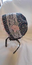 Baby Bonnet-Made with Calico and fun prints trimmed with Vintage trims