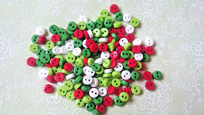  Kleine Baby Mini 6 mm Knöpfe, gemischte Weihnachtsfarben, Puppe Basteln Nähen