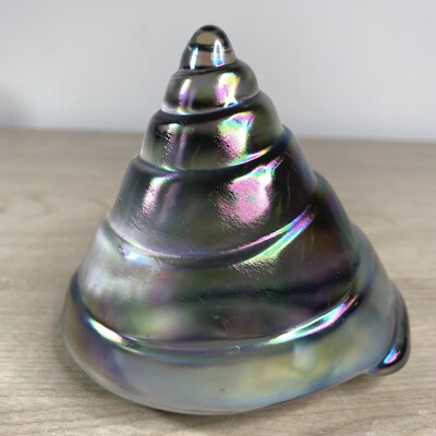Vtg Iridescent Art Glass Spiral Snail Shell Paperweight~Polished Bottom ...