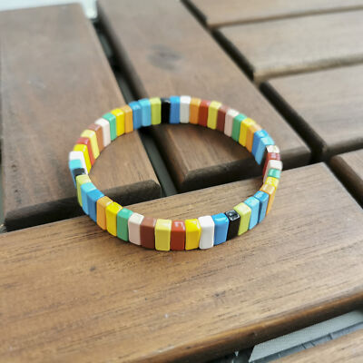Roxanne Assoulin Rainbow Brite Bit X Bit Gold Enamel Stretch Bracelet Colorful