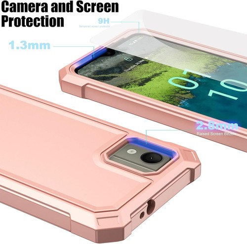 For Nokia C110 Hybrid Rubber Phone Case Full Body Rugged Cover w/ Tempered Glass - Picture 76 of 76