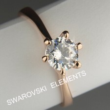 18K White / Rose Gold Filled Lady Bridal made with Crystal Solitaire Ring  