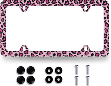 Leopard License Plate Frame Stainless Steel Animal Print Car Tag Holder