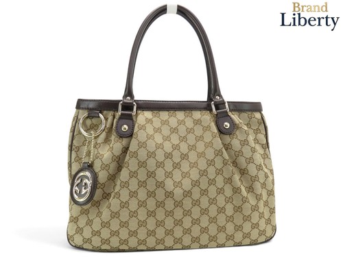 GUCCI Sukey GG Canvas Handbag Tote Shoulder Bag Beige Dark Brown 296835