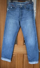 LEVI 501 Red Tag 100% Cotton Straight Leg Blue Jeans With Red Embroidery W32 L32