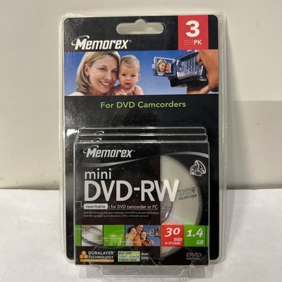 BRAND NEW PACK of 3 Memorex Mini DVD-RW Rewritable for Camcorder 30 Min. 1.4 GB