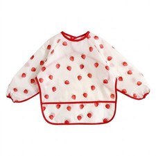 Baby Toddler Long Sleeve Waterproof Feeding Bib Easy Clean Coverall Strawberries