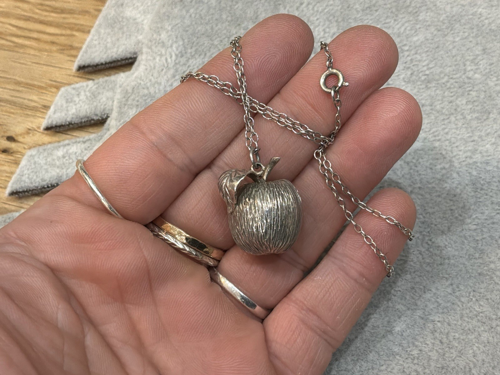 Sterling Silver Solid Apple Pendant Necklace 1978… - image 1