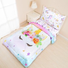 Bedding Sets for Girls, Unicorn Crib Bedding Set 4 Piece Pink Floral Comforte...