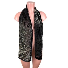 V. FRAAS Velvet Burnout Scarf black green leopard animal whimsigoth fairy witchy