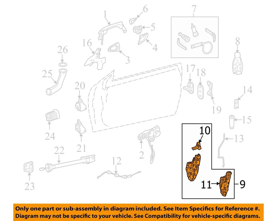Mercedes-Benz CL550 2010 - pestillo de puerta delantera derecha - 2217205835 con llave-Go Foto 3 de 4