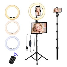 Ring Light with Stand and Phone Holder, 10'' LED Selfie Ring Light with Tripo...