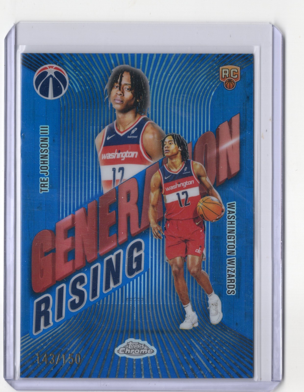 2025-26 Topps Chrome Tre Johnson GENERATION RISING BLUE REFRACTOR RC 143/150