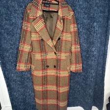 Autograph M&S Womens Checked Boyfriend Coat Camel Mix Size 12 Full Length Lined