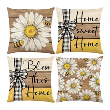 ONFAON Spring Pillow Covers 18x18, Home Sweet Home Bee Sunflower Throw Pillow...