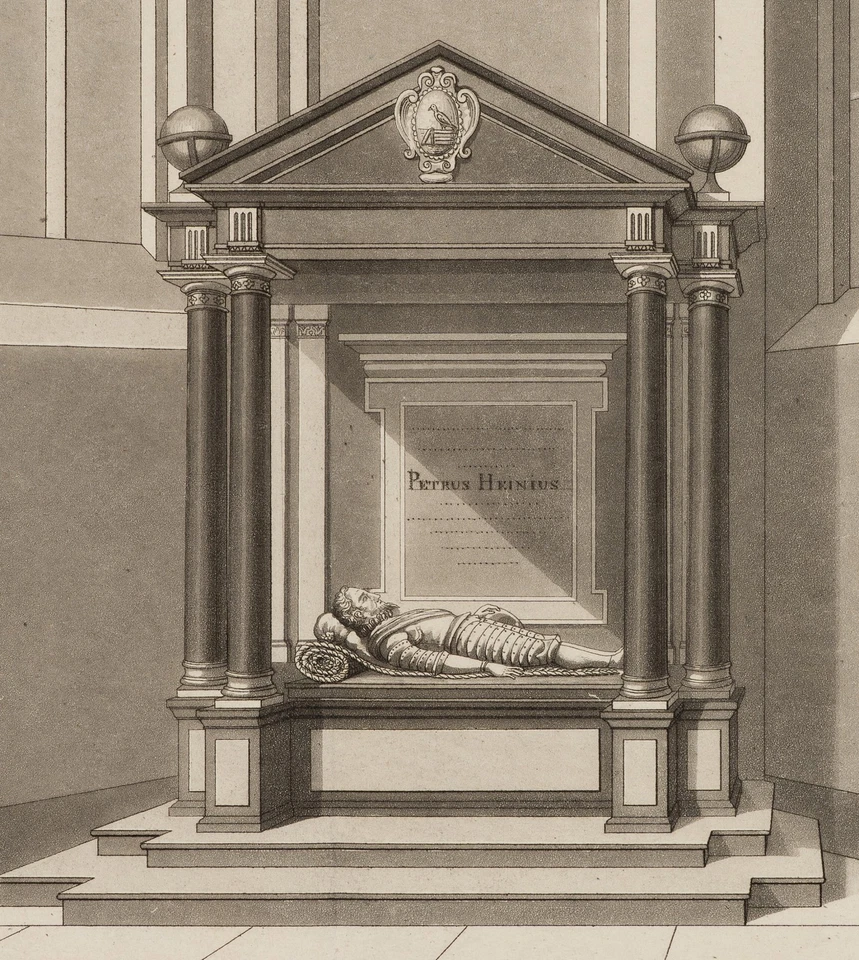 J. ZÜRCHER (1794-1882), Grabmal des Admirals Piet Hein, Aquatinta Biedermeier - Bild 3 von 4