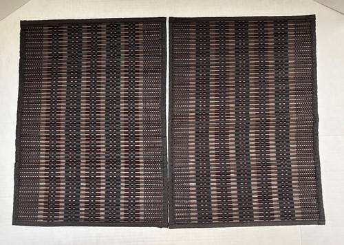 Fabric & Bamboo Placemats Set of 6 Brown & Black Hemmed Vintage - Picture 3 of 10