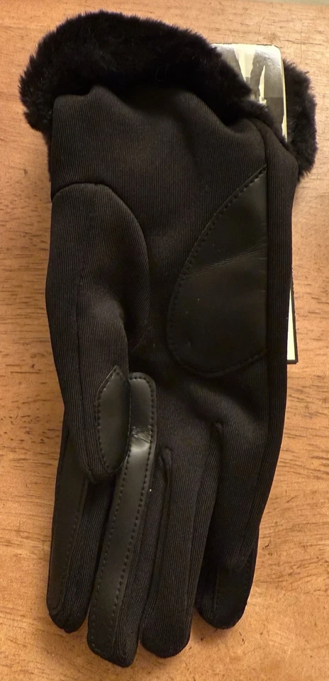 Essentials By Isotoner  Lined BLACK Women's One Size Gloves Faux Fur Cuffs New - Image 4 of 4
