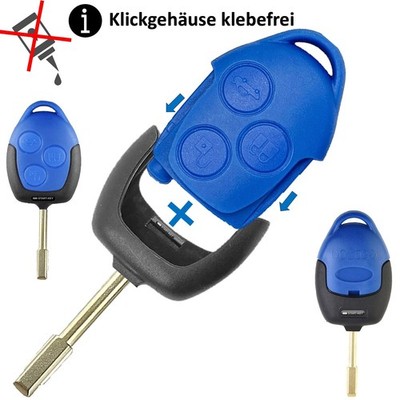 Autoschlüssel 3 Tasten Gehäuse Blau Pasend Für Ford Transit Tourneo Mondeo Tibbe