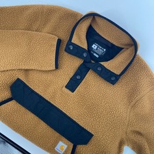 Carhartt Relaxed Sherpa Fleece 1/4 Snap Mens Medium Brown Workwear Outdoors Fall