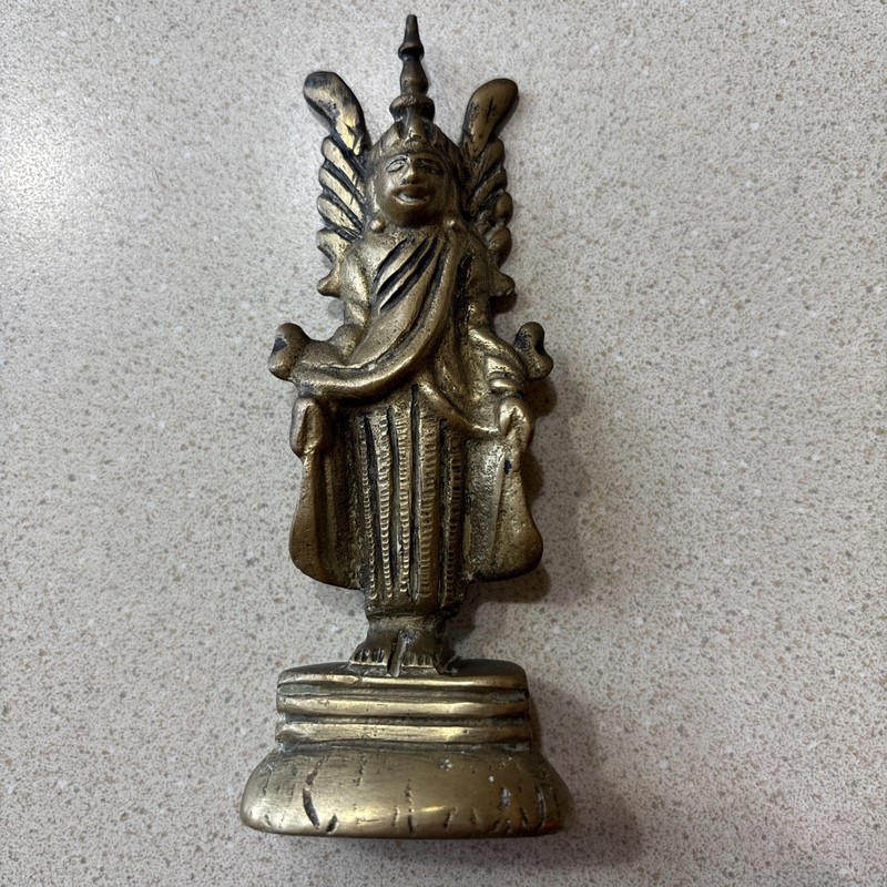 Antique Brass Buddha/Angel Standing Figure Burmese 18thc 5"H X 2"W