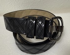 STEVE MADDEN QUILTED FAUX LEATHER WIDE BELT CLASSIC BLACK MEDIUM SILVER BUCKLE
