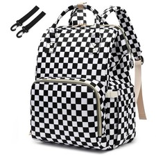 Checkered Diaper Bag Backpack for Baby Girls, Mom Waterproof Large Nappy Bags...