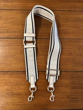 MARC JACOBS LOGO BEIGE WEBBING WHITE LEATHER CROSSBODY SHOULDER STRAP GOLD