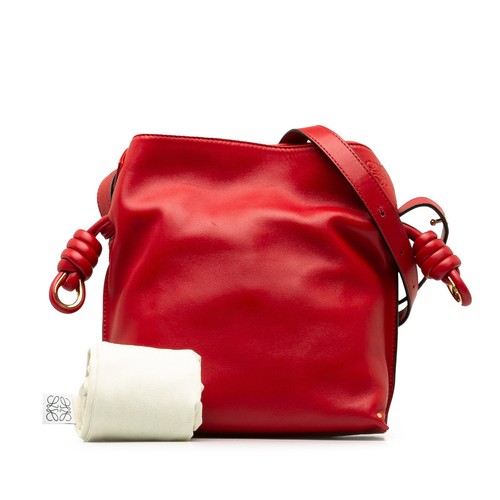 Borsa a tracolla autenticata LOEWE piccola nodo flamenco pelle di vitello rossa - Foto 10 di 10