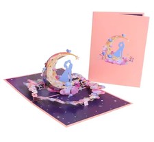 Image of Handmade 3D Pop Up Card Moon Couple Star Birthday Valentine Anniversary Wedding