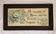 antique FRAMED ART water color paint ORNAMENTS OF OUR HOME FRIENDS frame 34"x18"