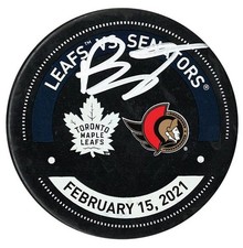 Brady Tkachuk Signed Ottawa Senators Warm-Up Used Puck vs Leafs FEB 15/2021