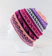 Soft Baby Alpaca Beanie Reversible Pink Purple Unisex Colorful Boho Llama Peru