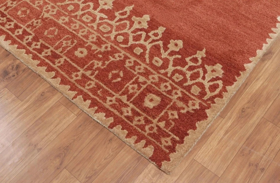 8x10 Handmade Wool Oriental Rug Rust Red Border Design Modern Living Room Carpet - Image 2 of 4
