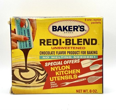 Vintage Box Of Baker's Redi-Blend Unsweetened Chocolate Flavor Product - 8 Packs