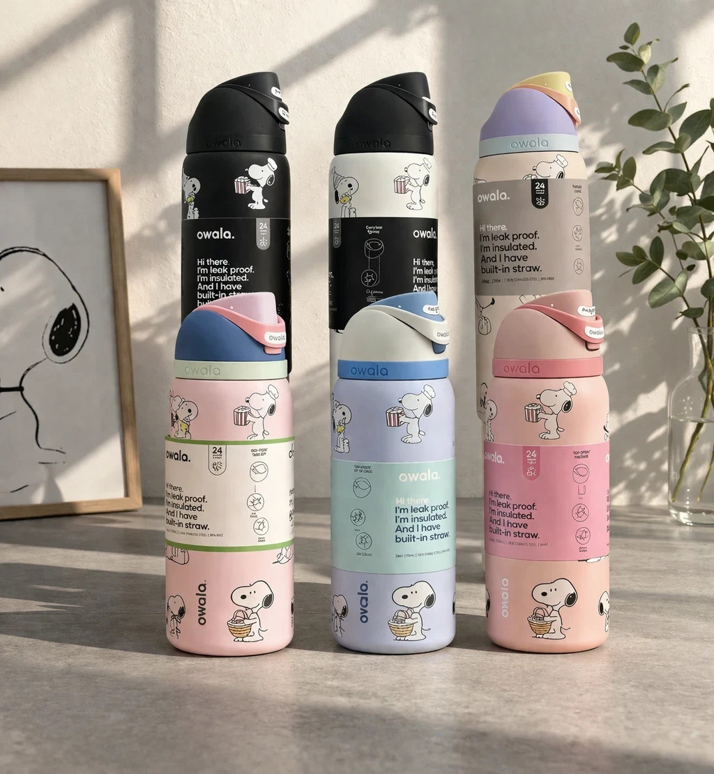 Brand New Owala Snoopy stainless steel insulated water bottle flip