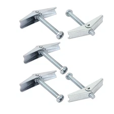 5pack 5/16" X 3" Male Thread Spring Loaded Hollow Wall Round Head Toggle Bolt