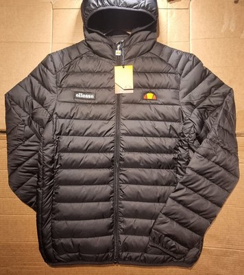 Ellesse Herren Medium gefütterte Jacke mit Kapuze, wattierte Lombardei in Schwarz - neu mit Etikett