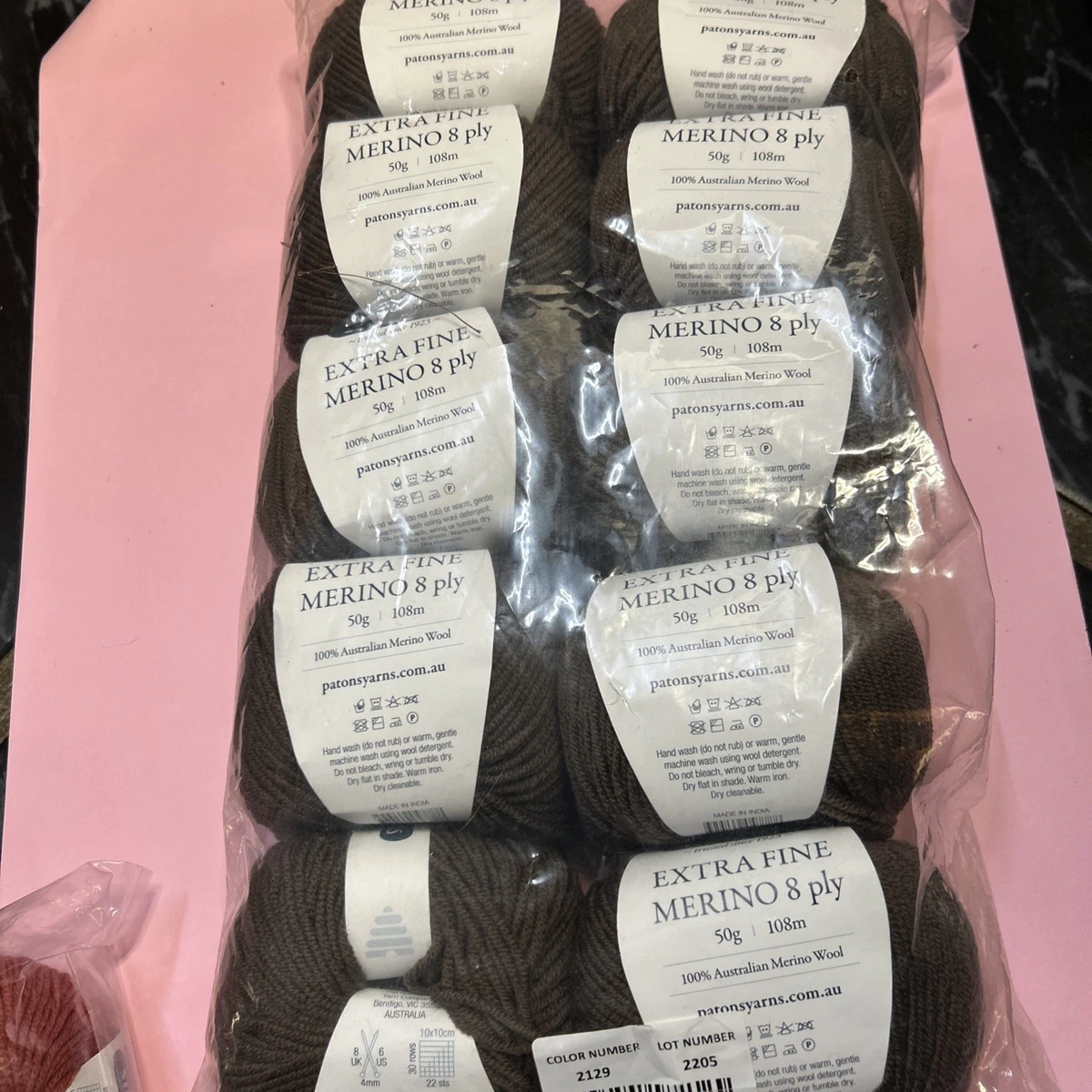 Patons Extra Fine Merino Wool  8 Ply Lot of 10 x Balls Pack Umber #2129