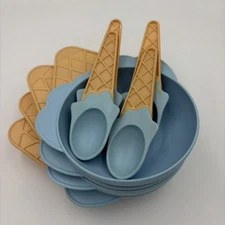 Set Of Four Waffle Cone Ice Cream Bowls With Ice Cream Cone Spoons