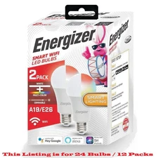 Energizer A19 Smart WIFI Siri Google Alexa Multi-Color LED Light Bulb 12 Pack/24