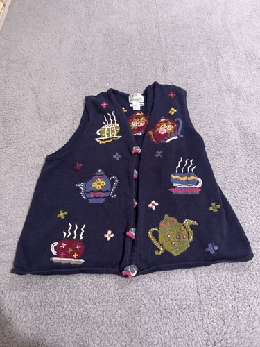 Quacker Factory Sweater Women's Plus 2X Blue Embellished Sleeveless Stretch