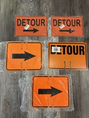 Orange Line Signs Lot of 5 Orange Detour Traffic Signs Right Arrow Road Construction ...