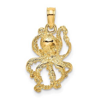 14k Gelbgold 2-D strukturierter Oktopus Anhänger K7428