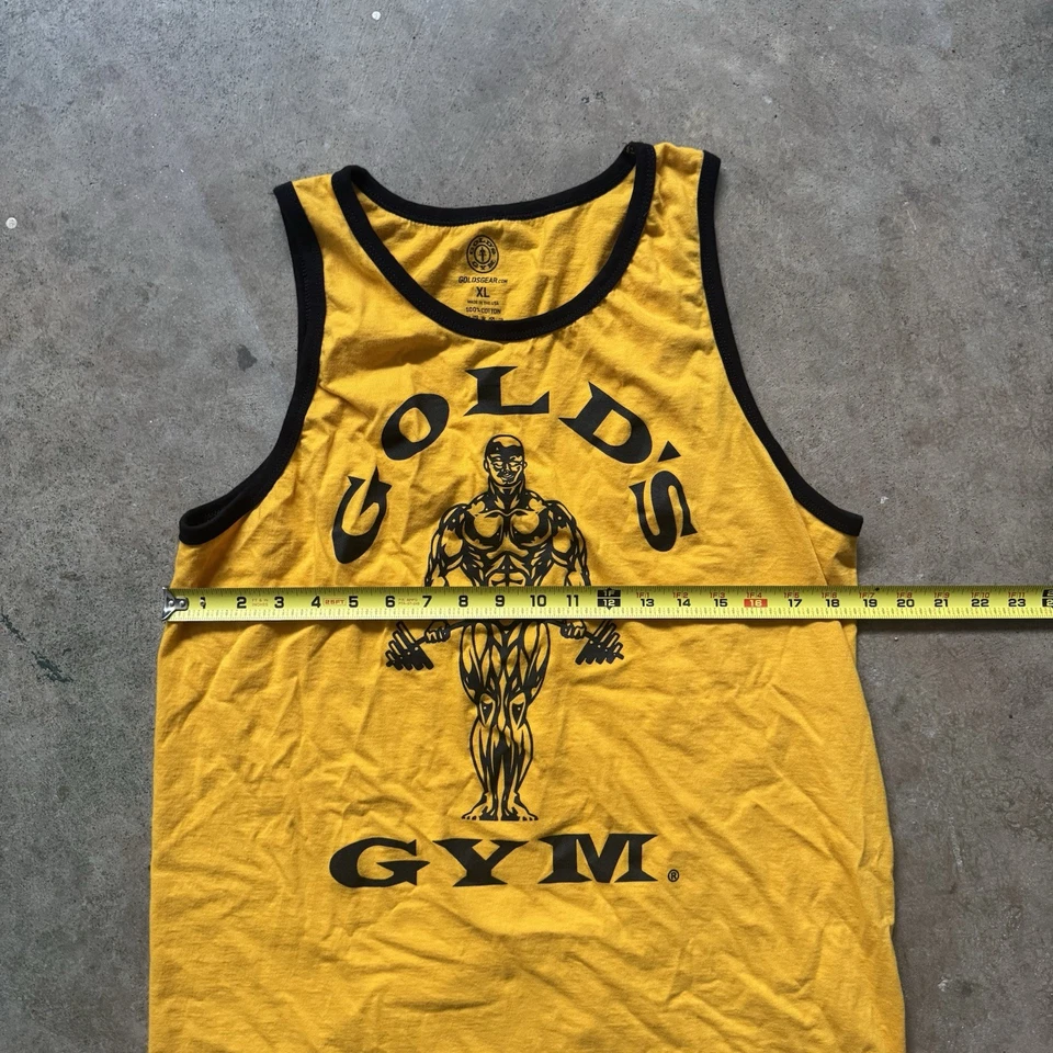 Camiseta sin mangas Golds Gym para hombre XL amarilla Stringer muscle Venice California camisa EE. UU. Foto 4 de 4