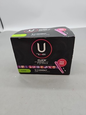 U Kotex Click Compact Tampons SUPER Absorbency Flexible fit Unscented - 32 count